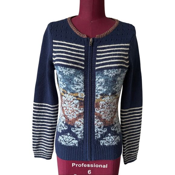 Sparrow Anthropologie Arras Navy Blue Zip Front Cardigan Sweater Wool Mohair S - Picture 2 of 10